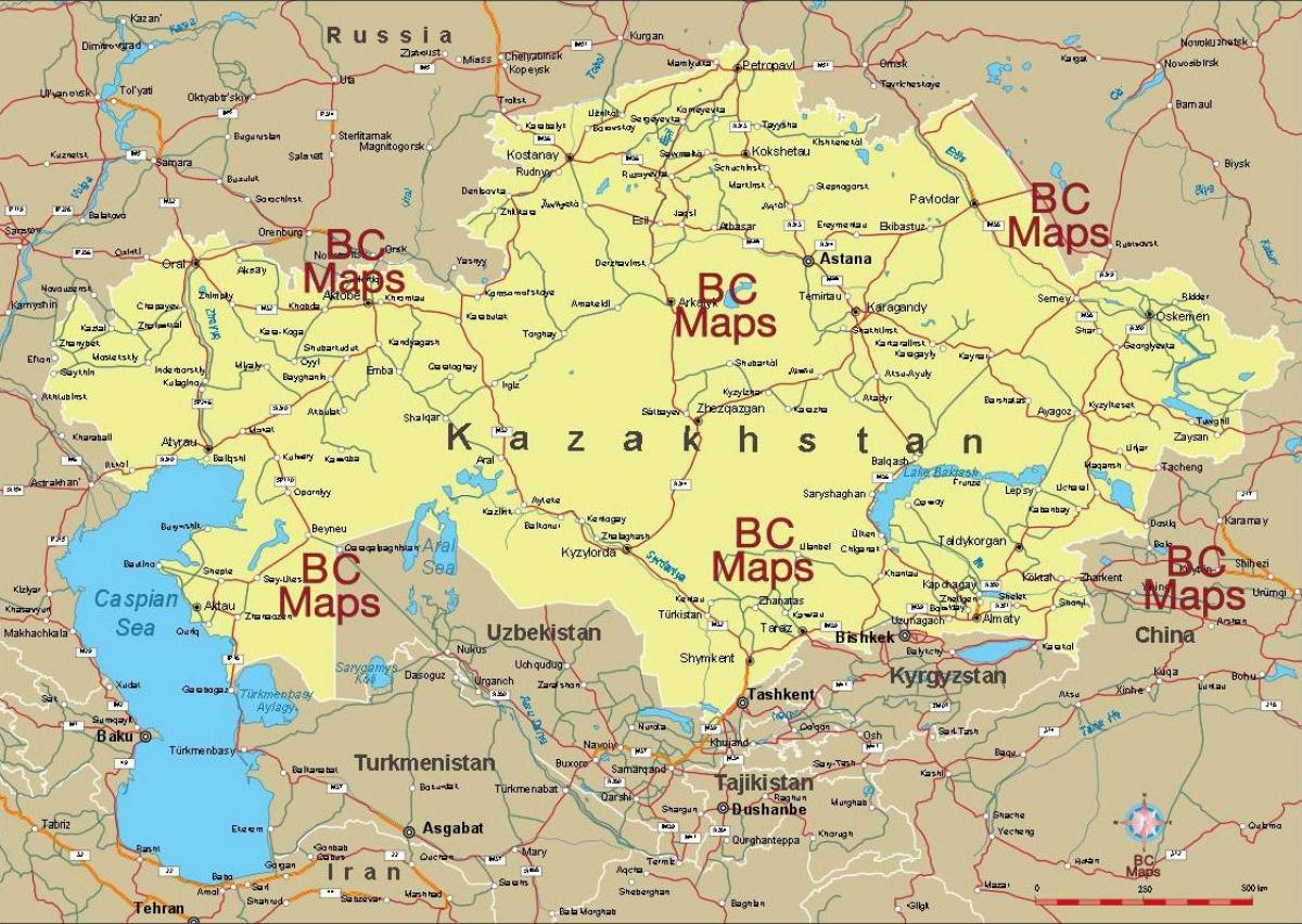 Kazakhstan kota-kota di peta